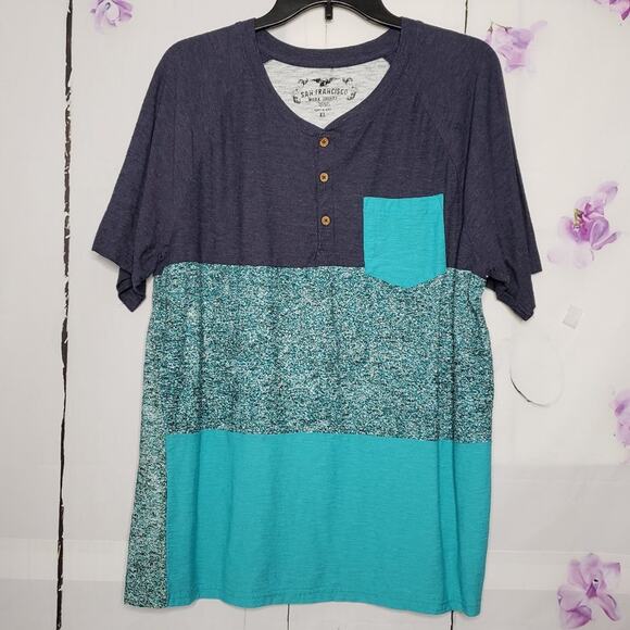 San Francisco Work Shirts Speckle Color Block Button Tee XL - Picture 1 of 6